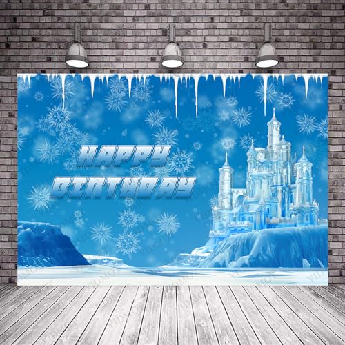 VIDMOT Ice Snow Castle Backdrop 7x5ft Happy Birthday Backdrop for Kids Little Prince Little Princess Birthday Party Cake Table Decoration Banner Portrait Photo Booth Photography Props BJXPVV640