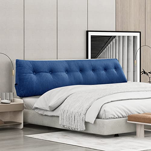 Large Headboard Pillow Headboard Wedge Pillow Bed Rest Reading Pillow Bolster Triangular Pillow for Sitting in Bed-Backrest Positioning Support Long Pillow for Daybed (Queen: 59x8x20 Inches,Blue)