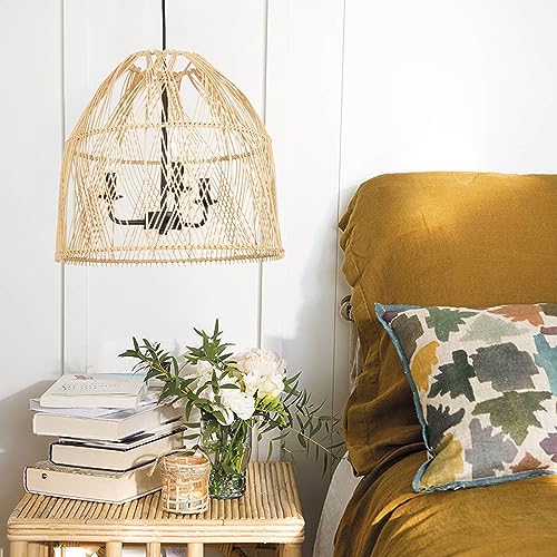 Rosient Farmhouse Rattan Pendant Light Fixture, 16 Inch Large Boho Handwoven Hanging Ceiling Mount Lamp Shade, 3-Light Rustic Wicker Chandelier for Kitchen Dining Living Room Bedroom Hallway Foyer