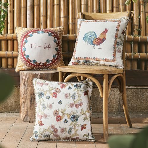 patdrea Designer Pack of 4 Square Throw Pillow Covers,Farmhouse Linen with Rustic Lifestyle Pattern Pillows Cover,Decorative Pillowcases Cushion for Bed Living Room Outdoor Car