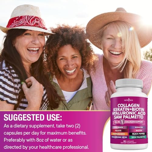 Collagen Pills 1000mg Biotin 10000mcg Keratin Saw Palmetto 2500mg Hyaluronic Acid - Hair Skin and Nails Vitamins and DHT Blocker with Vitamin E Folic Acid Pumpkin Seed MSM Made in USA - 90 Count