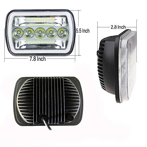 AMUNIESUN Super Bright Pair 7x6 5x7 Headlights 6052 6054 H5054 H6054 Hi/Low Sealed Beam White/Amber Halo Compatible With Jeep TJ JK Cherokee XJ YJ Pickup Dodge Ram Ford Chevy Chevrolet Express Nissan