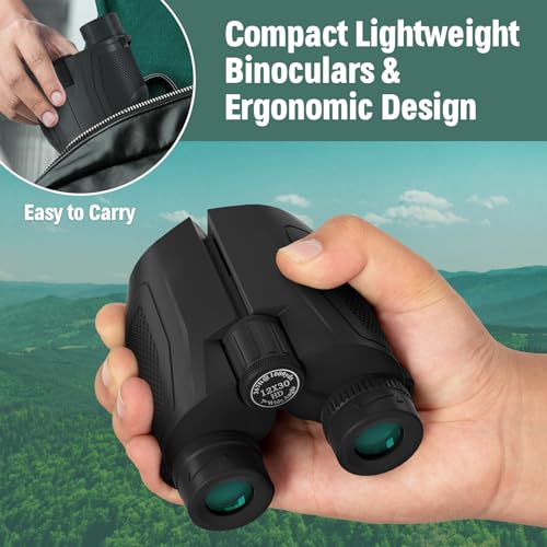 12x30 Compact Binoculars for Adults High Powered - Travel Small Binoculars with Phone Adapter for Cruise Ship Hiking Bird Watching Sports Safari Viewing Football Sports Concert