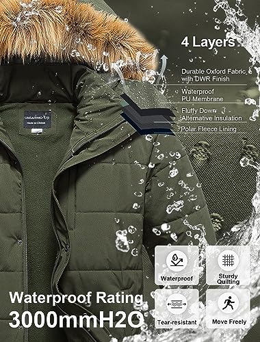 CREATMO US Big and Tall Winter Coats for Men Puffer Jacket Men's Hooded Coat Warm Thicken Cotton with Removable Hood Parka Army Green 2X