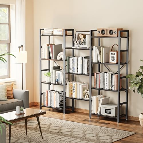 SUPERJARE Triple 4 Tier Bookshelf, Bookcase with 11 Open Display Shelves, Wide Book Shelf Book Case for Home & Office, Black