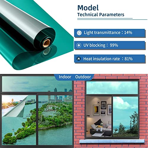 Heat Control Window Film, Window Tint Sun Blocking Blackout and UV Protection, one-Way Privacy Mirror Reflective Film,Explosion-Proof Premium PET Material Cosmic Black, 17.5 Inch x 6.5 Feet