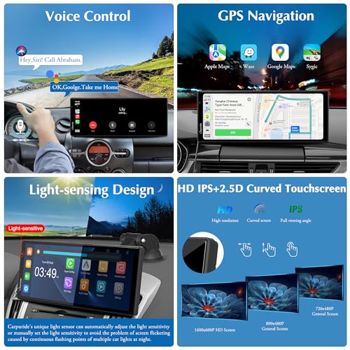 [2024 Newest] Carpuride 4K W903 Portable Wireless Carplay & Android Auto with Dash Cam - 9.3" HD IPS Screen, 4K Front Camera, Loop Recording, Bluetooth, Mirror Link, GPS, Siri, Dashboard Mounted