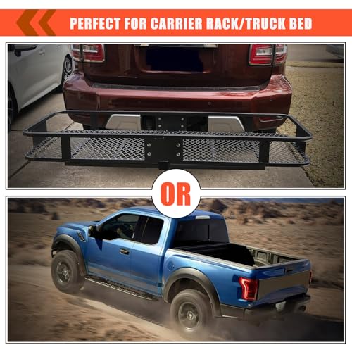 MeeFar Hitch Mount Cargo Carrier Bag Soft Shell 100% Waterproof 15 Cubic Feet (58" 19" 24") Include 8 Reinforced Straps for Truck Pickup All Vehicle with Steel Cargo Basket