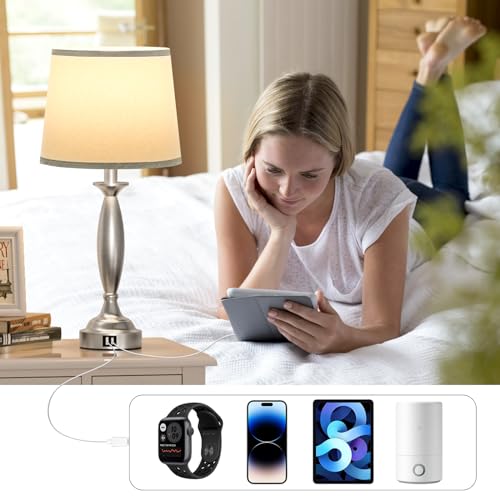 White Gold Lamps for Bedrooms Set of 2 - Touch Control Bedside Lamp with USB C+A, 3 Way Dimmable Nightstand Lamps with USB Port, Table Lamp for Living Room(White Shade and Gold Base)