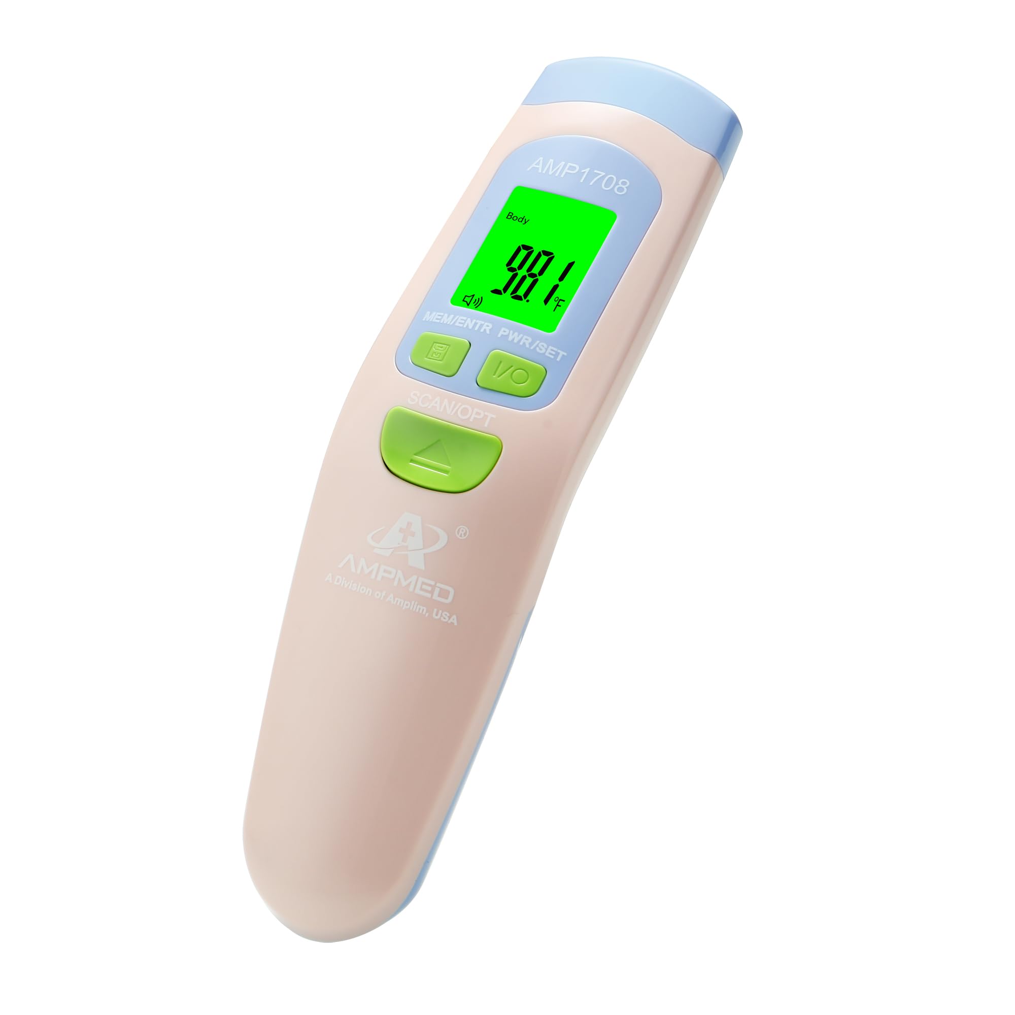 Amplim Ampmed Non Contact/No Touch Digital Forehead Thermometer for Adults, Kids, and Babies, Touchless Temporal Thermometer with Storage Case. FSA HSA Approved - Pink