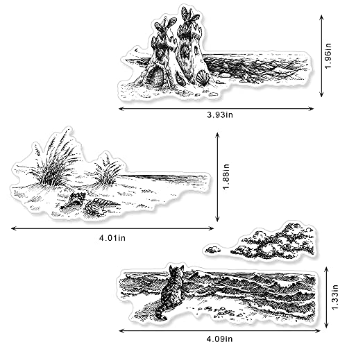 Sea Background Clear Stamp for Card Making, Thanksgiving Lighthouse Cat Cloud Grass Clear Rubber Stamp for Holiday Card Making Decoration and DIY Scrapbooking Album DIY Crafts