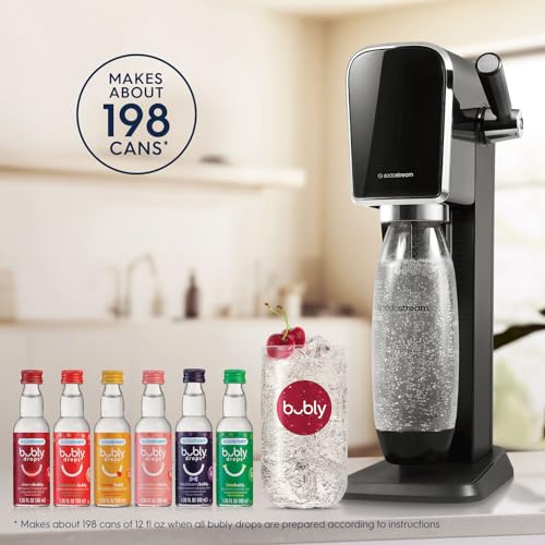 SodaStream Art Sparkling Water Maker Bundle in Black - includes CO2, Carbonating Bottle, and bubly 6-Flavor Variety Pack