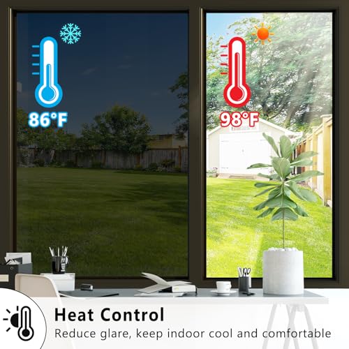 ConCus-T Thicken One Way Mirror Window Film Sun Blocking Window Tint Film for Home Reflective Window Sticker Glass Privacy Film, Black Silver 41.34 Inch x 9.8 Feet