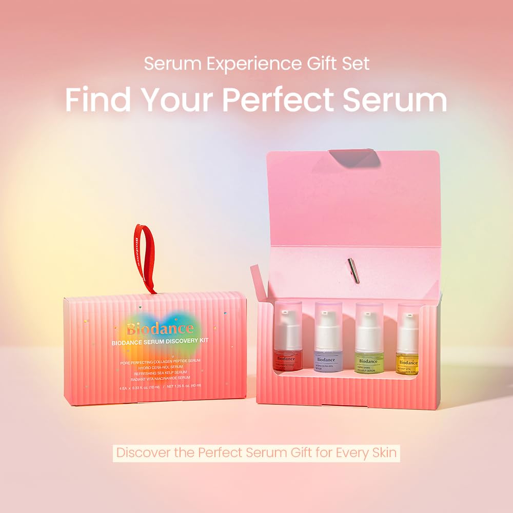 BIODANCE Serum Discovery Set: 4 Mini Serums Set, Korean Skin Care with Collagen Peptide, Ceramide Panthenol, Sea Kelp, Vitamin C Niacinamide, Skin Care Set | 10ml x 4 Serums