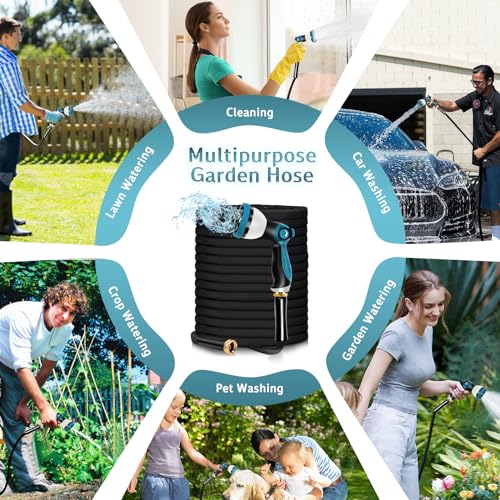 Garden Hose 50ft - Water Hose 50ft with 10 Function Hose Nozzle, Lightweight, Kink Free, Non-Expandable Fabric Garden Hose for Outdoor, Garden, Watering, Car Wash, Yard, Lawn and RV