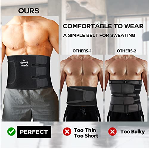 VIMUSFUN Waist Trimmer Belt Men Sweat Band Waist Trainer For Women Lower Belly Fat Tummy Stomach Wraps Waste Trainers Low Back Support Small/Medium/Large/Plus Size Black