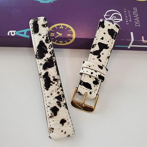 DSAAplus Furry Cow Leather Band For Samsung Galaxy Watch 6 5 40mm 44mm/ Galaxy Watch 5 Pro 45mm Band Galaxy Watch 4 40mm 44mm/ Active 2 40mm 44mm Bands 20mm Watch Strap (rose gold buckle)