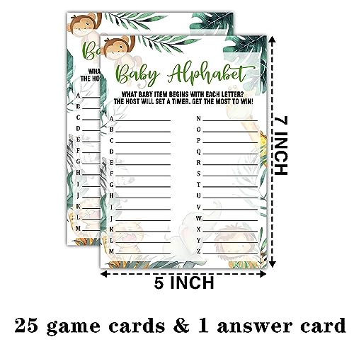 Qoamp Woodland Baby Bingo Baby Shower Games, 25 Safari Animals Gender Neutral Cards, Gender Reveal Party Game Set for Women, Men-A50