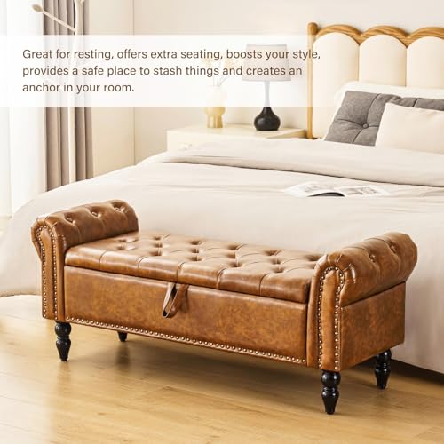 Furnimart Storage Ottoman Bench for Queen Size Bed, Faux Fur Upholstered Storage Bench Accent Bench with Rolled Arms for Bedroom,Living Room, Entryway, 2.5Cubic Feet