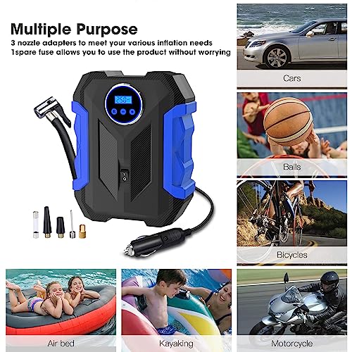 Digital Air Compressor for Car Auto Pump Portable Tire Inflator with LED Light DC 12V, Blue