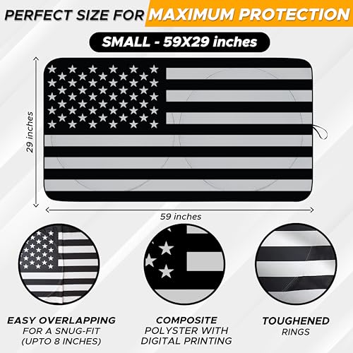 EcoNour Car Windshield Sun Shade B&W American Flag 240T Sun Shade Foldable Car Shades for Front Windows Automotive Interior Sun Protection for SUV Truck Blocks UV Ray Car Window Shades Medium (64x32)