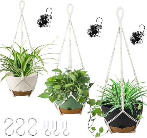 Koalaime 3 Pack Hanging Planters Set, 8 Inch Indoor Outdoor Hanging Plant Pot Basket,Hanging Flower Pot with Drainage Hole with 3 Hooks for Garden Home(8 inch Combination)
