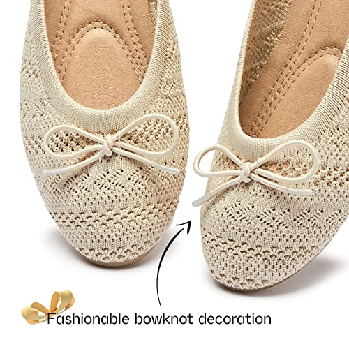 Women's Flats Shoes Dress Shoes Round Toe Ballet Flats Comfortable Crochet Lace Black Flats Low Heel(Apricot.us5)