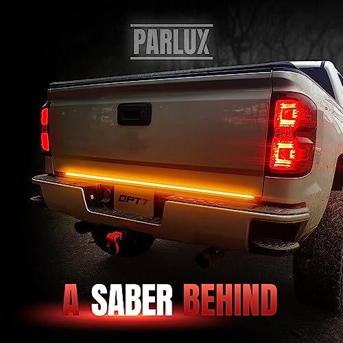 OPT7 48" Redline Parlux Triple Row LED Tailgate Light Bar w/Sequential Amber Turn Signal - Weatherproof Rigid Aluminum Light Strip for Colorado Frontier Ranger - Full Function Reverse Brake Running