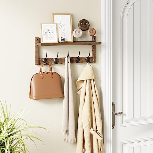 AMBIRD Wall Hooks with Shelf | Entryway Hanging Wood Coat Hooks | Wall-Mounted Rack with 5 Dual Hooks | Bathroom, Living Room, Bedroom (Modern).