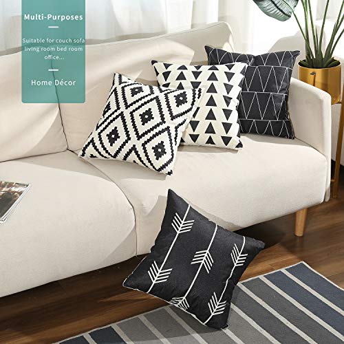 Tosewever Set of 4 Decorative Geometric 16 x 16 Inches Throw Pillow Covers - Modern Pattern Linen Square Pillow Cushion Case for Sofa Couch Bed Home Outdoor Car (16" x 16", Black)