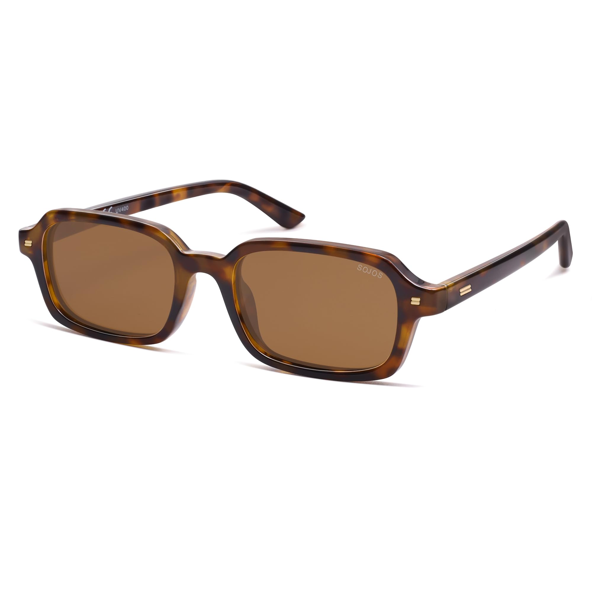 SOJOS Trendy Rectangle Polarized Sunglasses for Women Men, Retro Small Thin Slim Narrow Square Sunnies SJ2610, Brown Tortoise/Brown