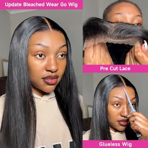 AGADES Glueless Wigs Human Hair Pre Plucked Pre Cut 5X5 Lace Closure Wigs Wear and Go Wig Human Hair Density 180 Straight Lace Front Wigs Human Hair Brazilian Virgin Human Hair Wig For Women 18 Inch