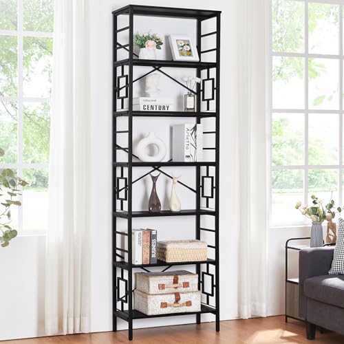 HOMISSUE Tall Bookshelf, Industrial 6-Tier Bookshelf with Unique Design, Open Bookshelves and Bookcases,Black