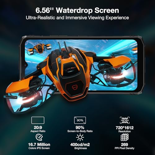 DOOGEE Blade 10 Pro Rugged Phone,10.7mm Ultra-Thin,16GB+256GB Rugged Smartphone,Android 14 Octa Core,6.56" HD+90Hz,50MP+8MP,IP68/IP69K Waterproof Phone,Widevine L1,NFC/Face Unlock