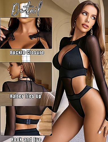 Avidlove Festival Bodysuit Rave Outfits for Women Buckle Shrug Crop Top for Club Party