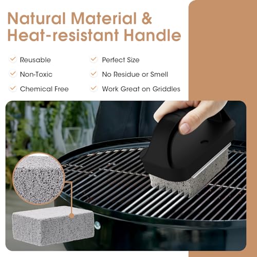 Heavy Duty Grill Cleaner, Grill Cleaning Bricks with Handle, Pumice Griddle Cleaning Stone Removing Stains for BBQ, Swimming Pool, Sink(4 Pack)