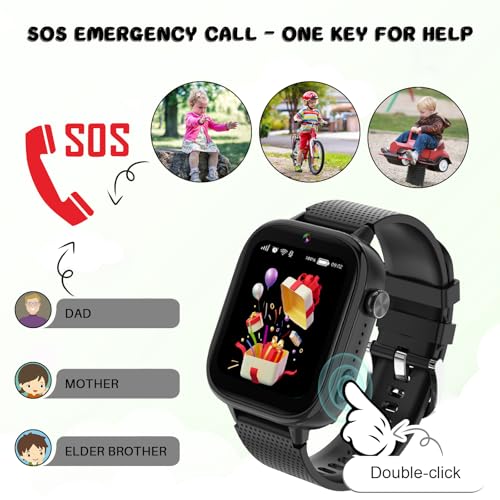 OKYUK 4G Kids Smart Watch, 15 Exciting Games, Two-Way Calling Feature, SOS Emergency Call Button Ideal for Kids Aged 3-12, for Boys & Girls