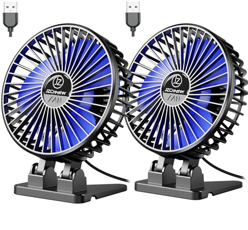 JZCreater USB Desk Fan, Mini Fan Portable, 3 Speeds Desktop Table Cooling Fan, Plug in Power Fan, Rotation Strong Wind, Quiet Personal Small Fan for Home Desktop Office Travel Bedroom, Black (2Pack)