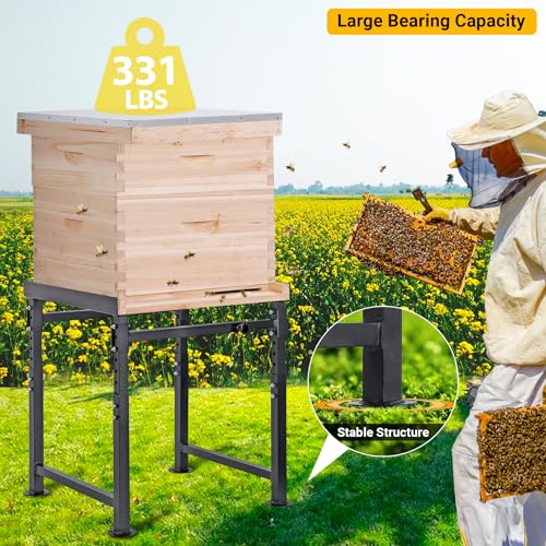 Neorexon Adjustable Metal Hive Stand, Sturdy Beehive Stand Adjustable Height 15” - 19” & Adjustable Width 14.5” - 24.5”, Easy to Assemble Bee Stand for Beekeeping