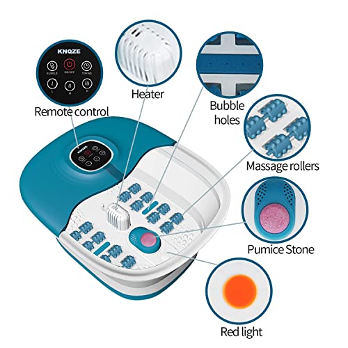 Collapsible Foot Spa Bath with Heat, Remote Control, Temperature Control, Bubbles, Red Light, Pumice Stone, 16 Massage Roller Pedicure Foot Spa Tub Foot Soaker for Soothe & Relax Tired Feet