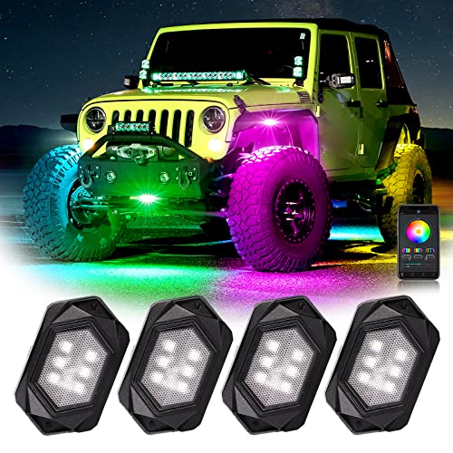 AMONLY 12 Pods RGB Led Rock Lights Kit, Multicolor Underglow Neon Lights with APP Control Timing Function Flashing Music Mode Exterior Light Compatible with Jeep Off Road Car Truck ATV UTV