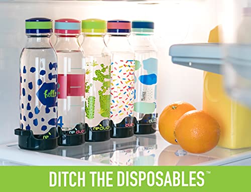 REDUCE WaterWeek Refillable Water Bottles, 14 oz - Includes 5 WaterWeek Leak Proof Tritan Reusable Water Bottles - Includes Fridge Tray - Berry Fun