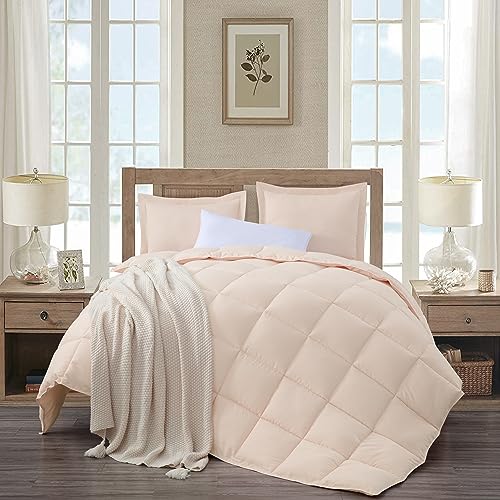 Chezmoi Collection 3-Piece Blush Comforter Set Queen Size - 110GSM Peach Skin Microfiber Polyester - Lightweight All Season Down Alternative Comforter - Box Stitch Duvet Insert with Corner Tabs
