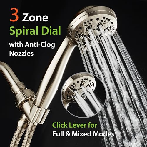AquaDance For California High Pressure 6-Setting Full Brushed Nickel Face Handheld Shower with Hose for Ultimate Shower Experience! Officially Tested to Meet Strict US Quality & Performance Standards!