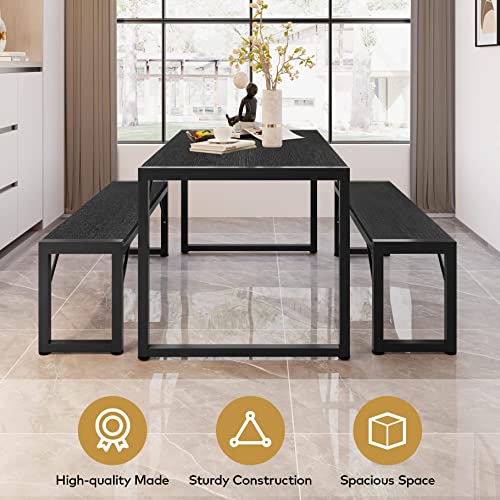Gizoon 45.5" Dining Table Set for 4, Kitchen Table Set with 2 Benches, Dining Room Table Set with Metal Frame & MDF Board, Space-Saving Dinette for Kitchen, Dining Room -Black