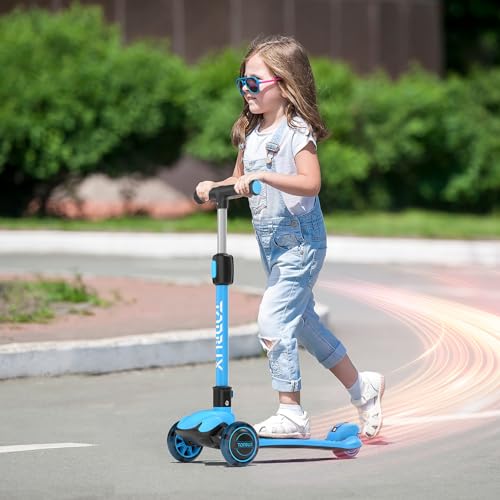 TONBUX Kids Scooter, Light Up 3 Wheel Scooters for Kids 5-7, Folding Toddler Scooter with Adjustable Height, Lean-to-Steer & Widen Anti-Slip Deck - Blue