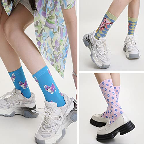 6Pairs Novelty Crew Socks Fun Dress Colorful Cute Funny Novelty Casual Cotton Crew Socks Cute Thin Dress Socks Pop Culture, Fit women Shoe Size: 6-10