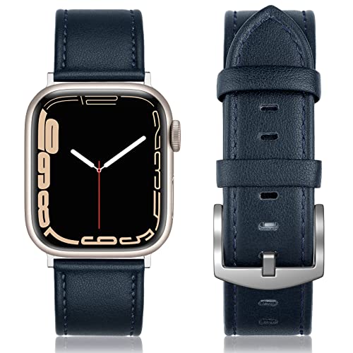 SWEES Leather Band Compatible for Apple Watch 42mm 44mm 45mm, Genuine Leather Replacement Wristband Strap Compatible iWatch Series 7 6 5 4 3 2 1 SE Sports & Edition Men And Women, Cognac Brown