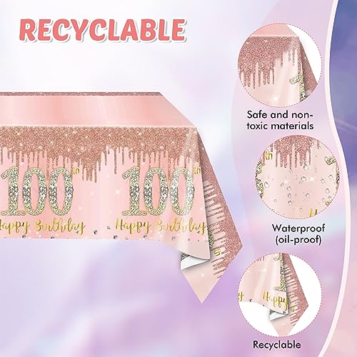41PCS 100th Birthday Decorations Rose Gold 100 Years Old Birthday Disposable Tableware Include Plates Napkins tablecloth For Women