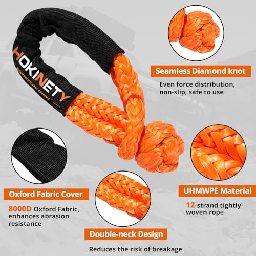 HOKINETY Kinetic Recovery Tow Rope: 1.26" x 30ft 55000LBS Snatch Strap with Soft Shackles Heavy Duty Offroad Towing Straps Kit for Trucks SUV UTV ATV Tractor Car Jeep - Black